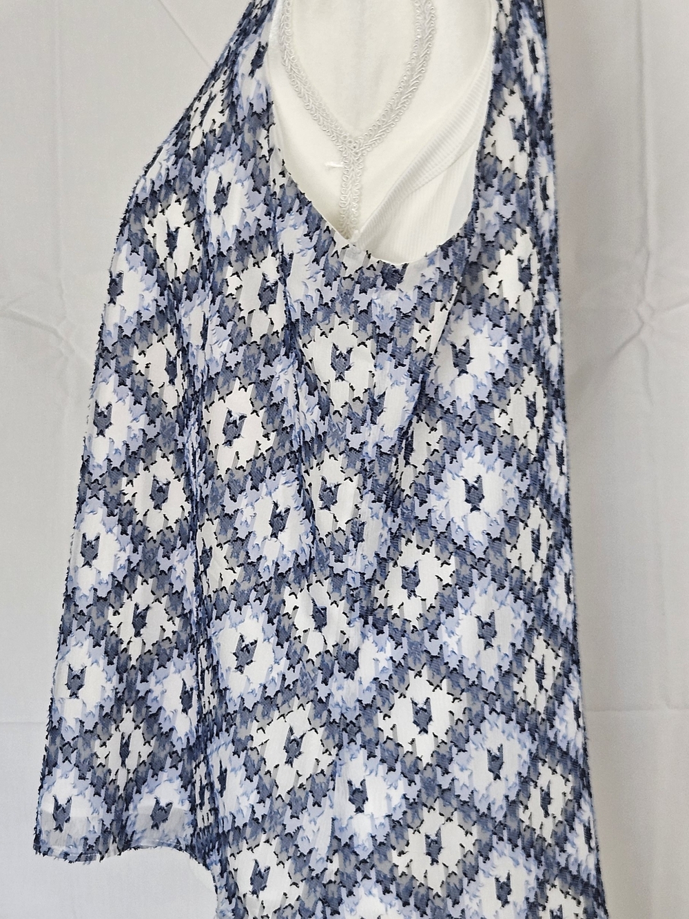 Calvin Klein Blue & White Printed Petite Suit Top - Picture 3 of 9